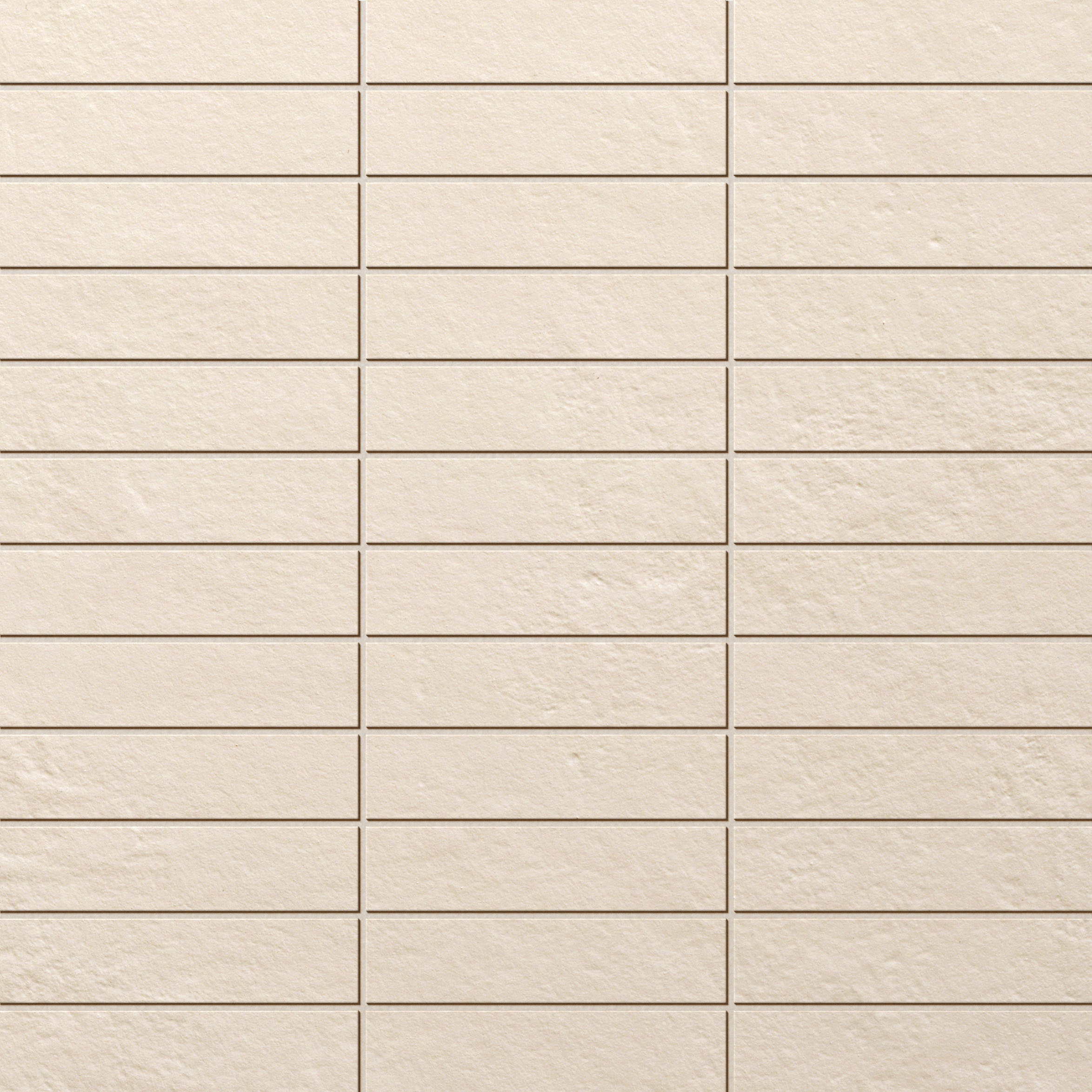Beige strip-format porcelain tiles with a matte, textured finish.