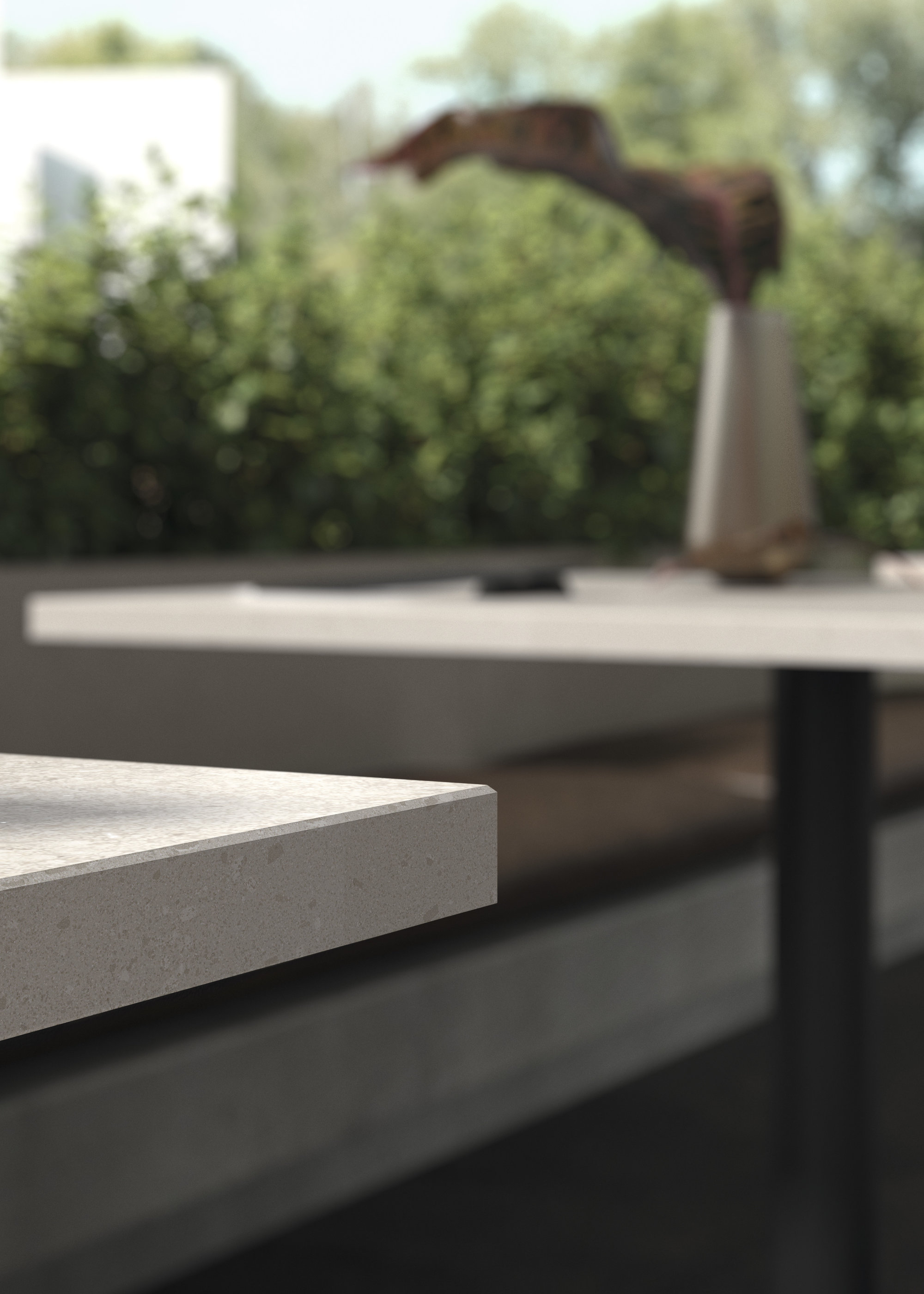 Detail view of a light grey tile with fine structure for modern indoor and outdoor areas.