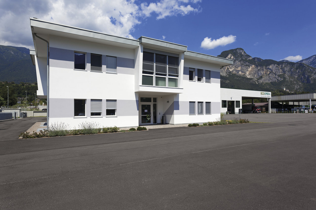 Modern showroom or office for tile business, with Alpine views.