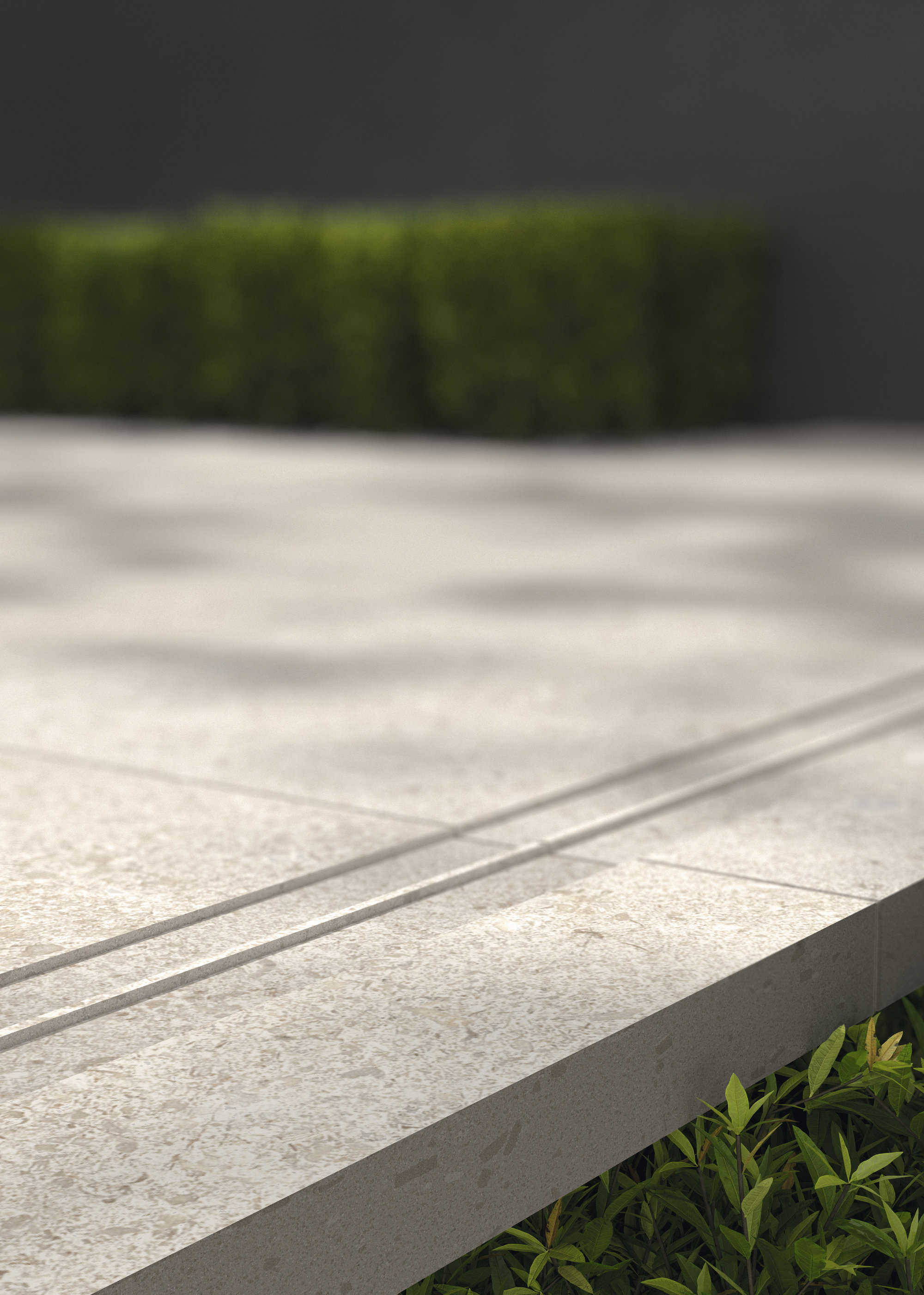 High-quality light grey outdoor tiles with two fine grooves.
