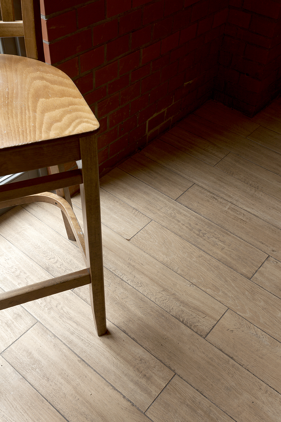High-quality wood-look indoor tiles.