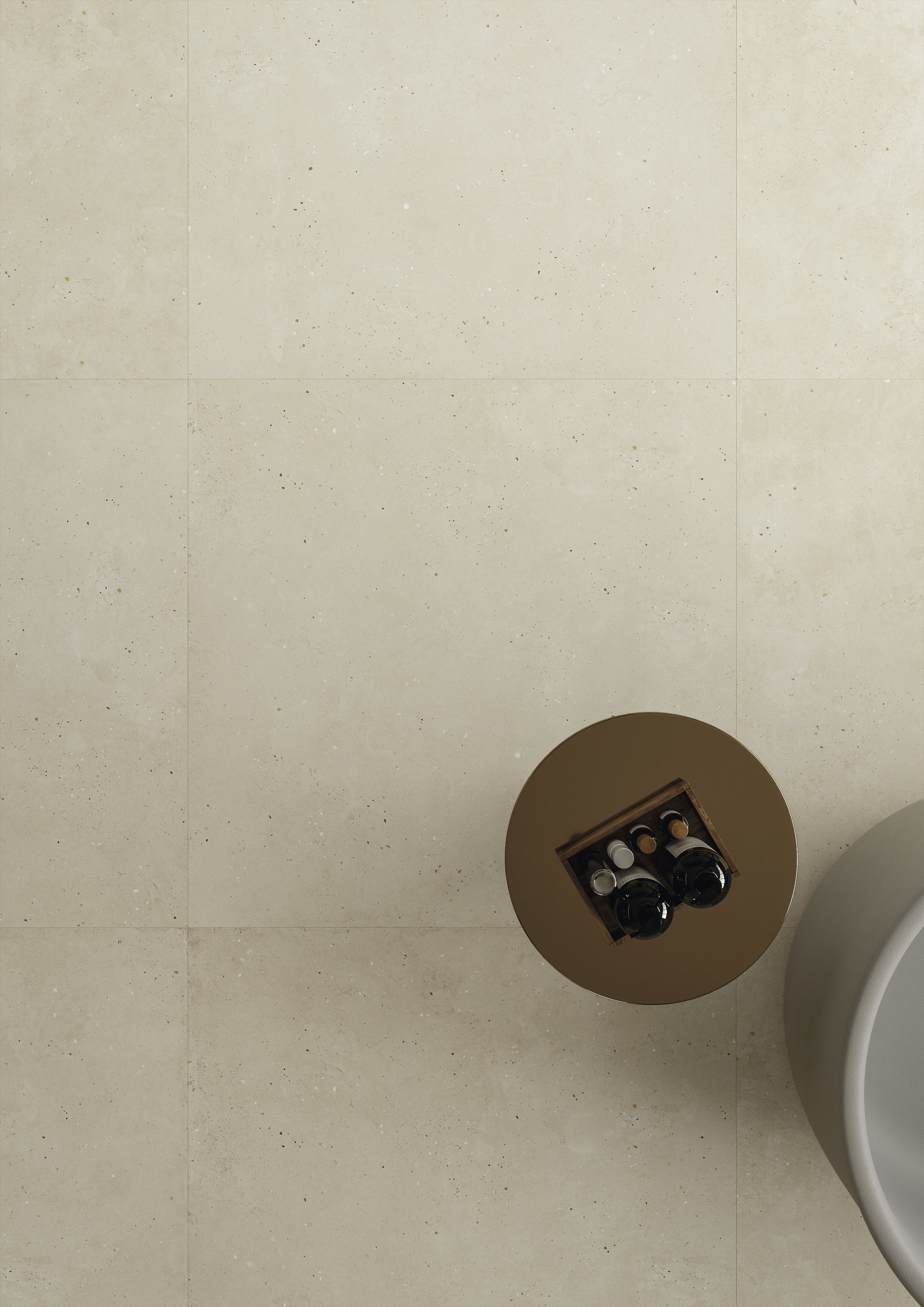 Elegant, large-format porcelain tiles in light beige for stylish rooms.