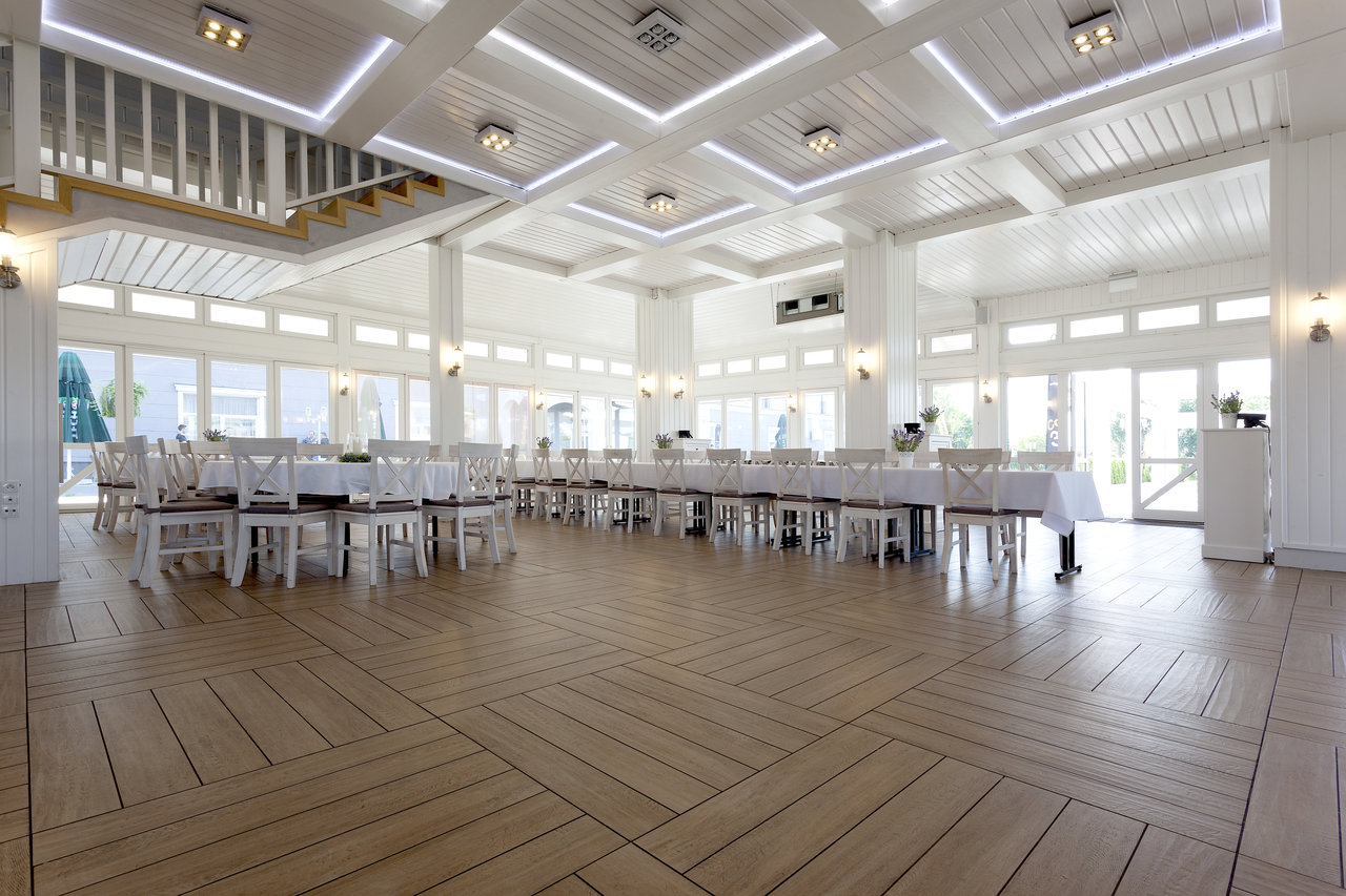 Bright room with premium wood-look tiles.