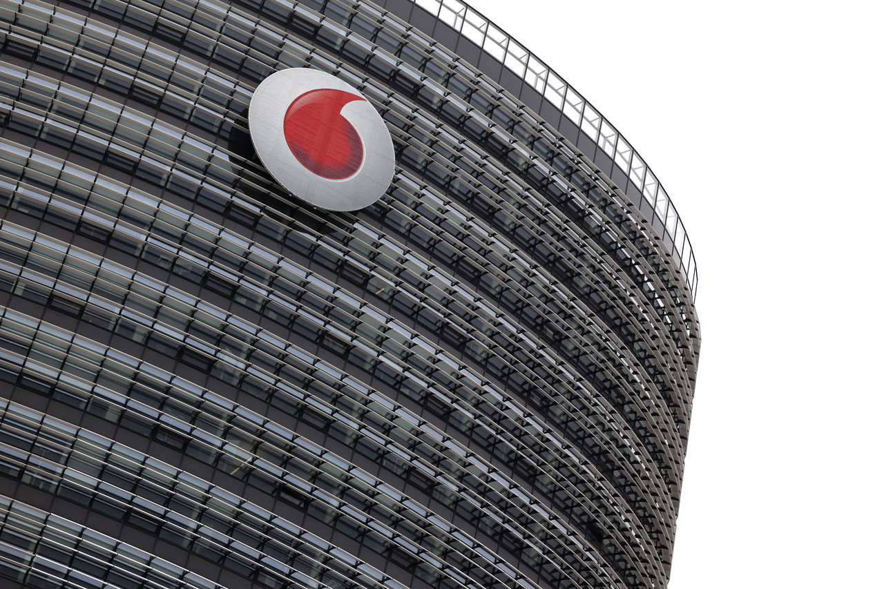 Modern building with Vodafone logo on the facade.