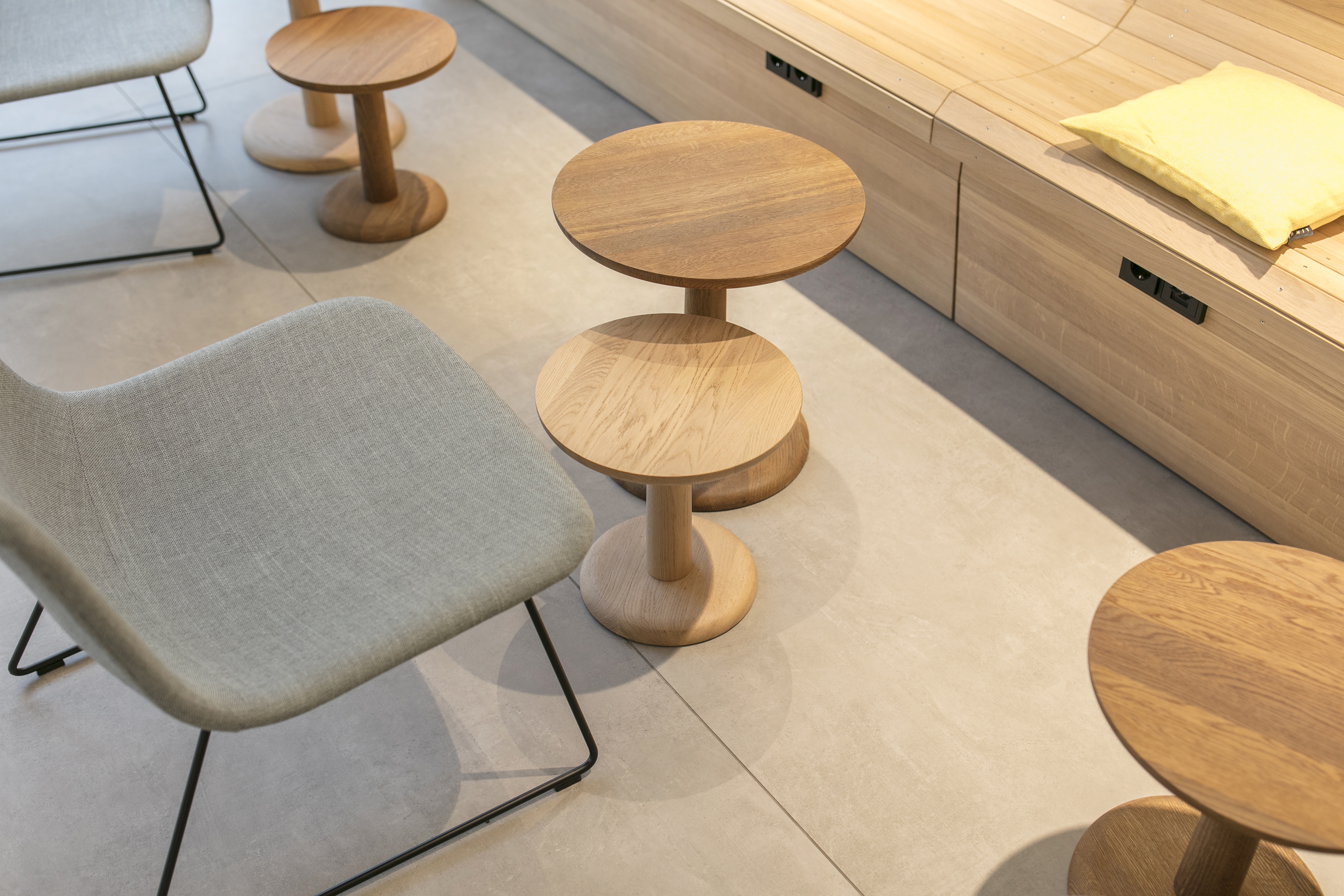 Large, light floor tiles in a modern interior.