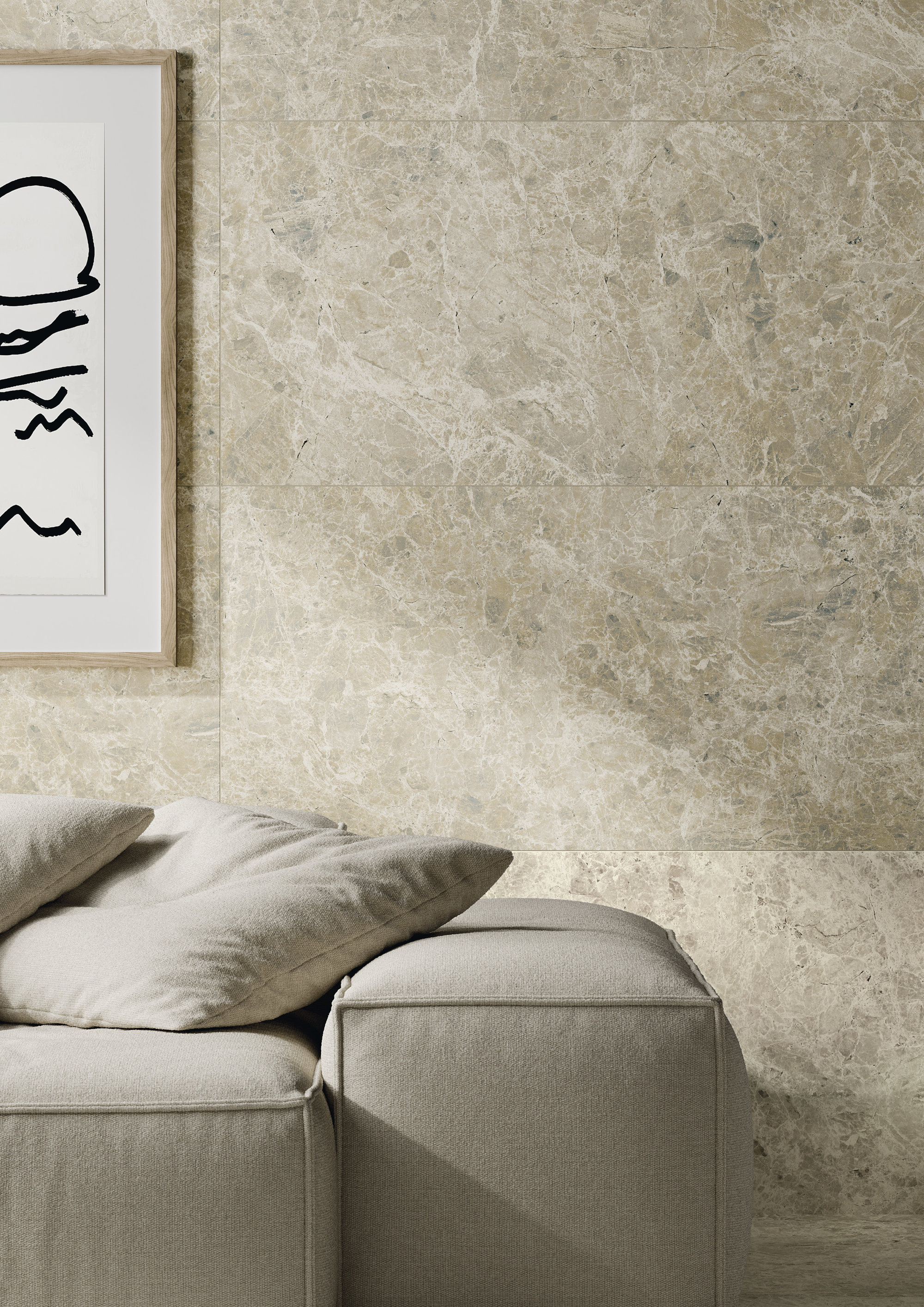 Premium beige natural stone effect indoor wall tiles.