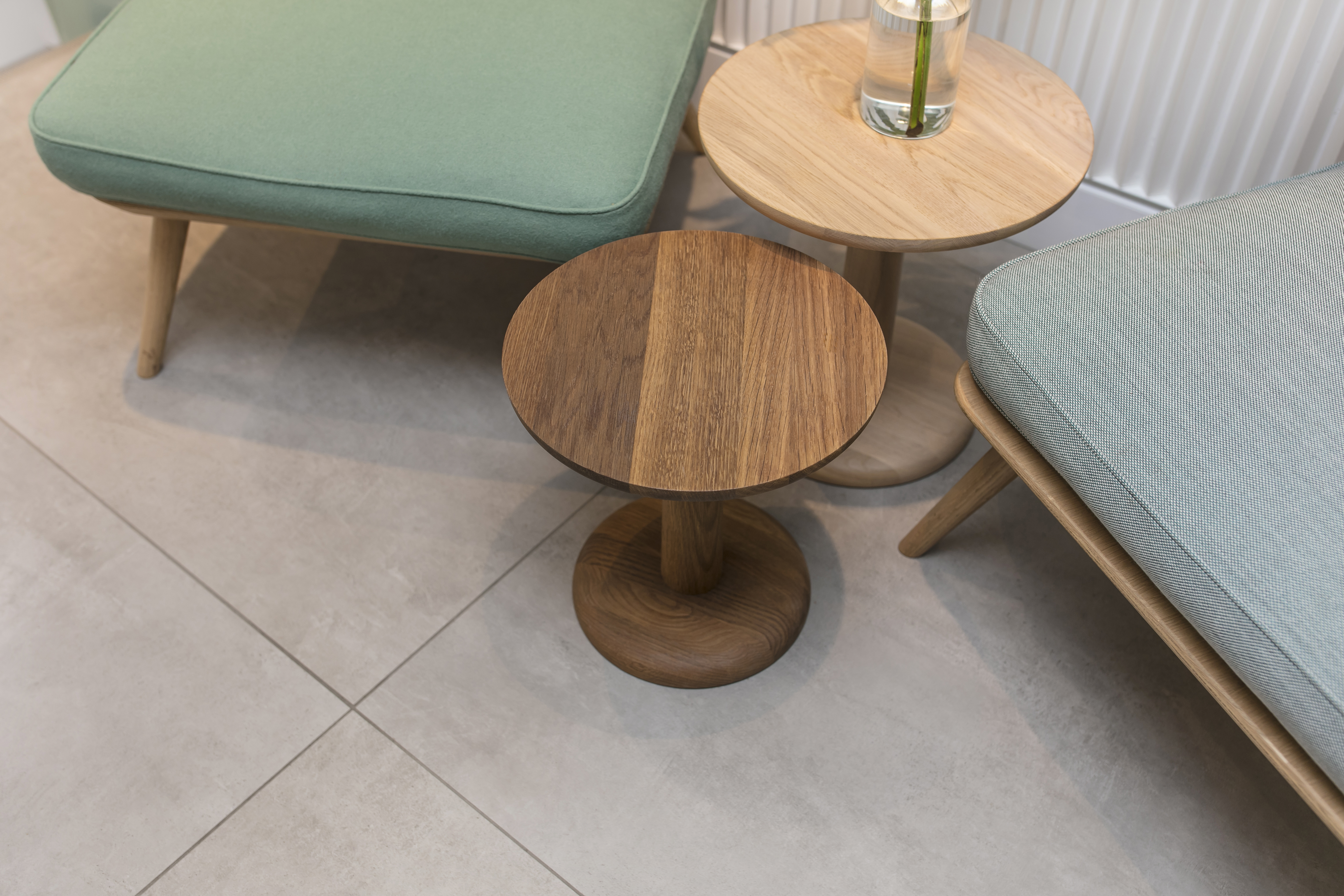 High-quality light grey floor tiles, suitable for living spaces.