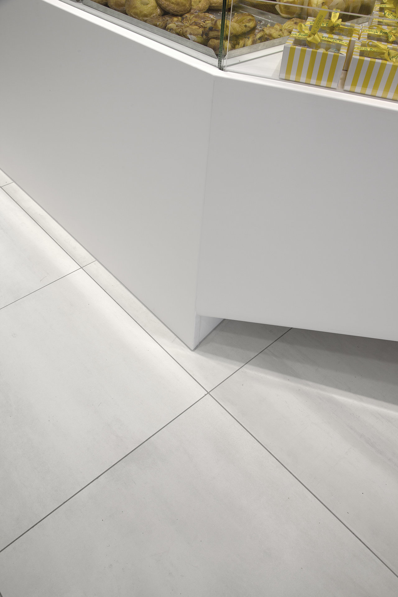 High-quality, light floor tiles in a modern interior.