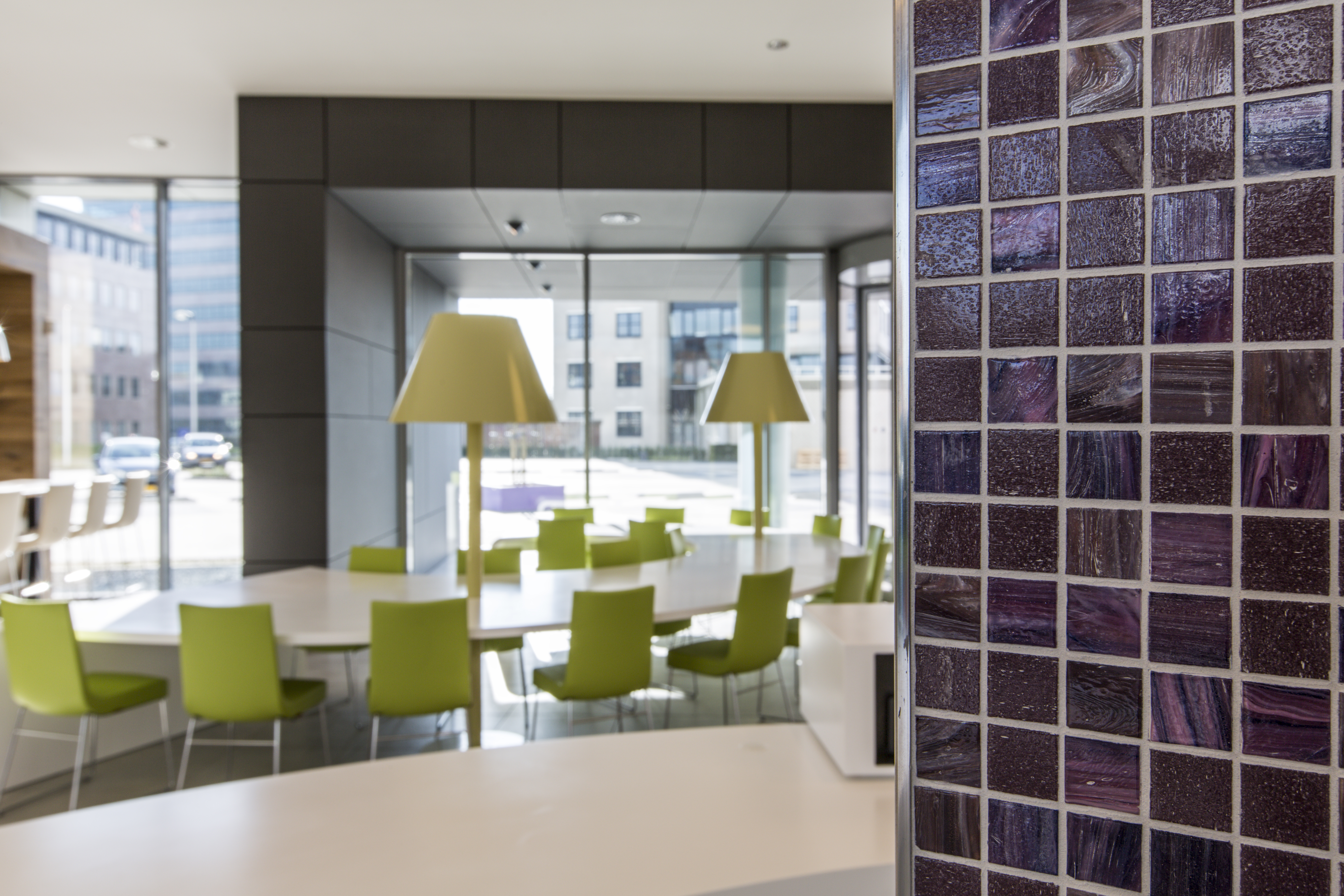 Glossy purple mosaic wall tiles for modern interiors.