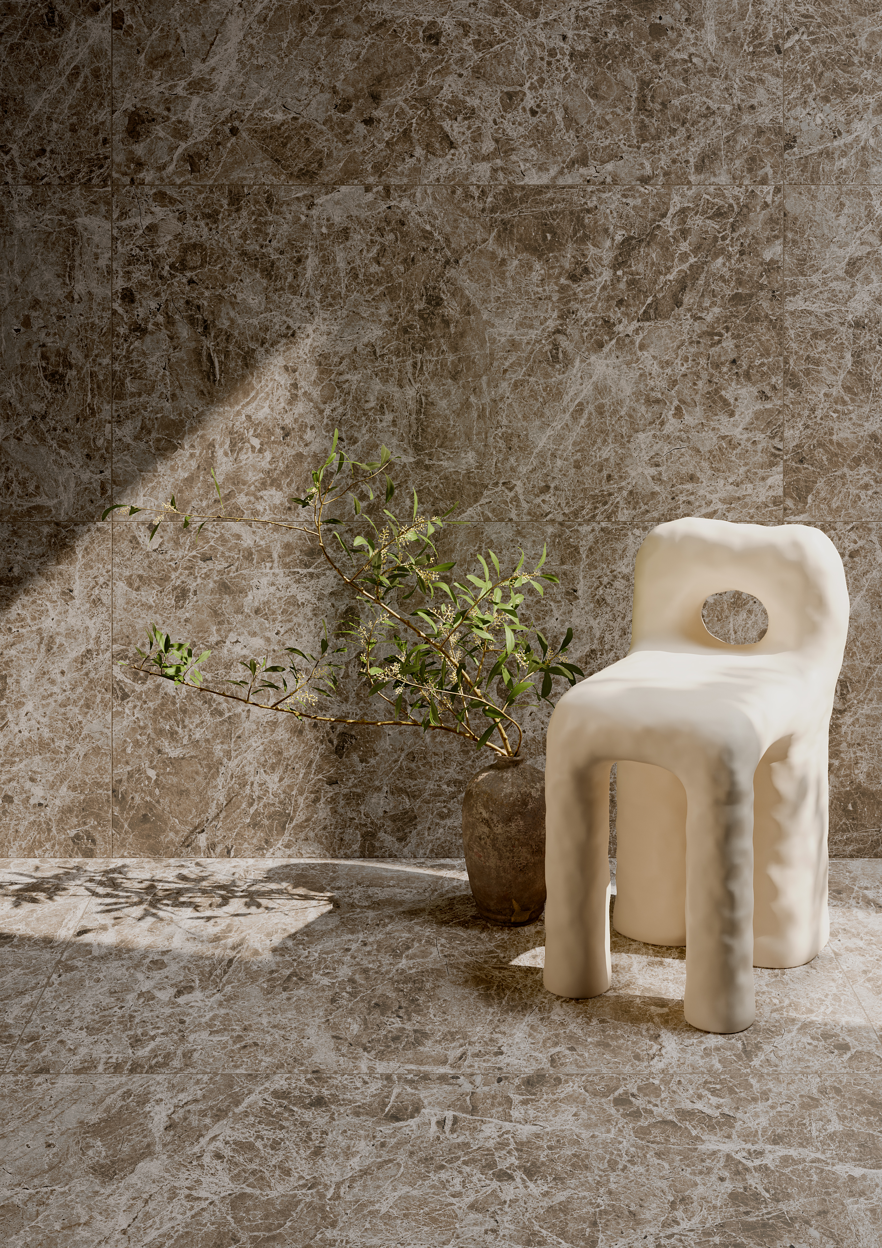 Elegant natural stone effect tiles for walls & floors, modernly styled.