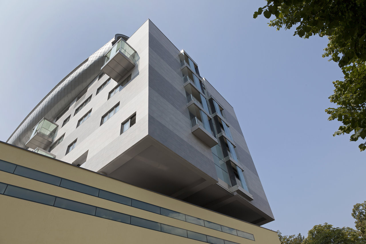 High-quality tiles on the facade of a modern building.