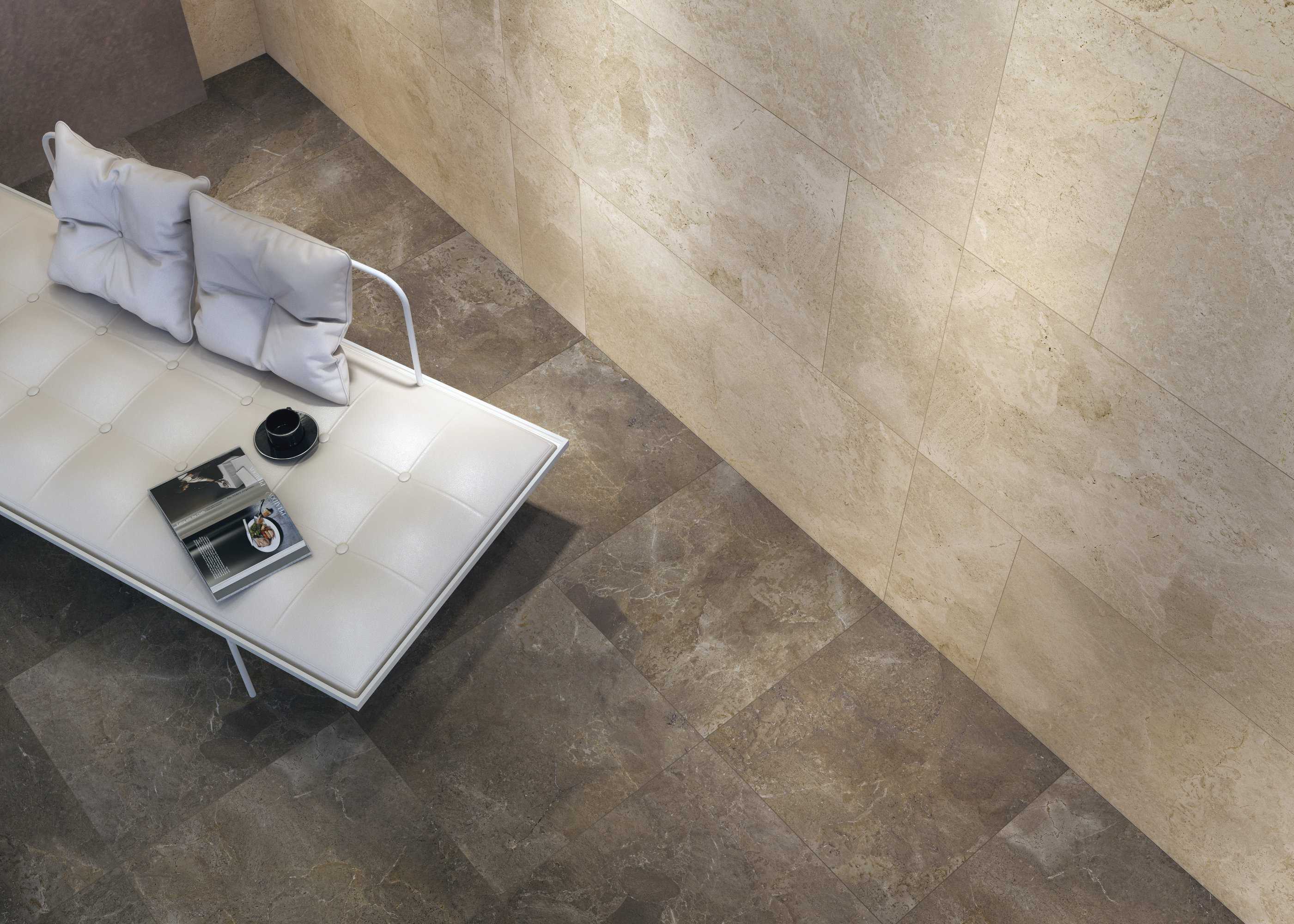 High-quality floor and wall tiles in contrasting colour tones for an elegant home.