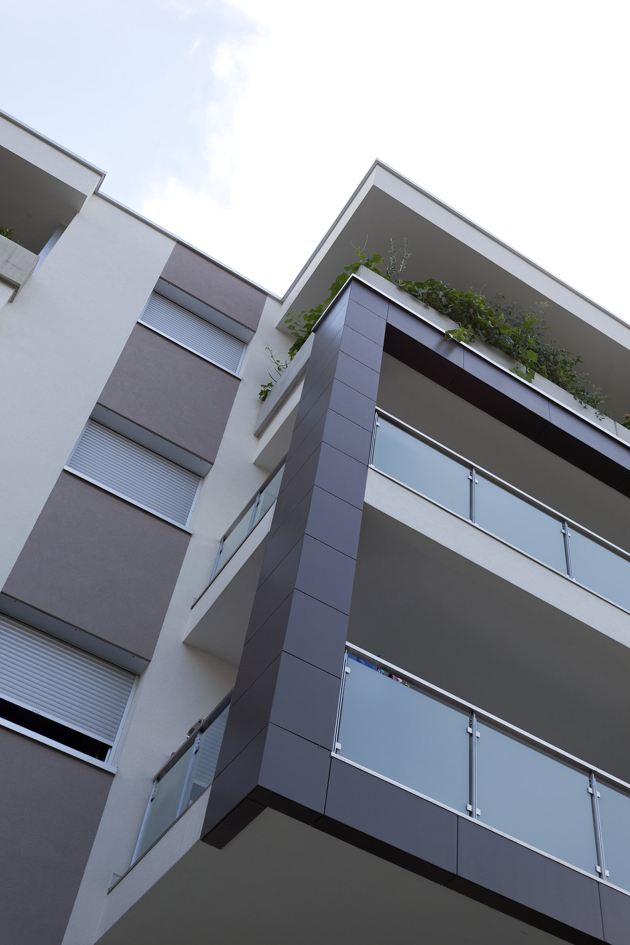 Modern balconies and building facades, perfect for outdoor tiles.