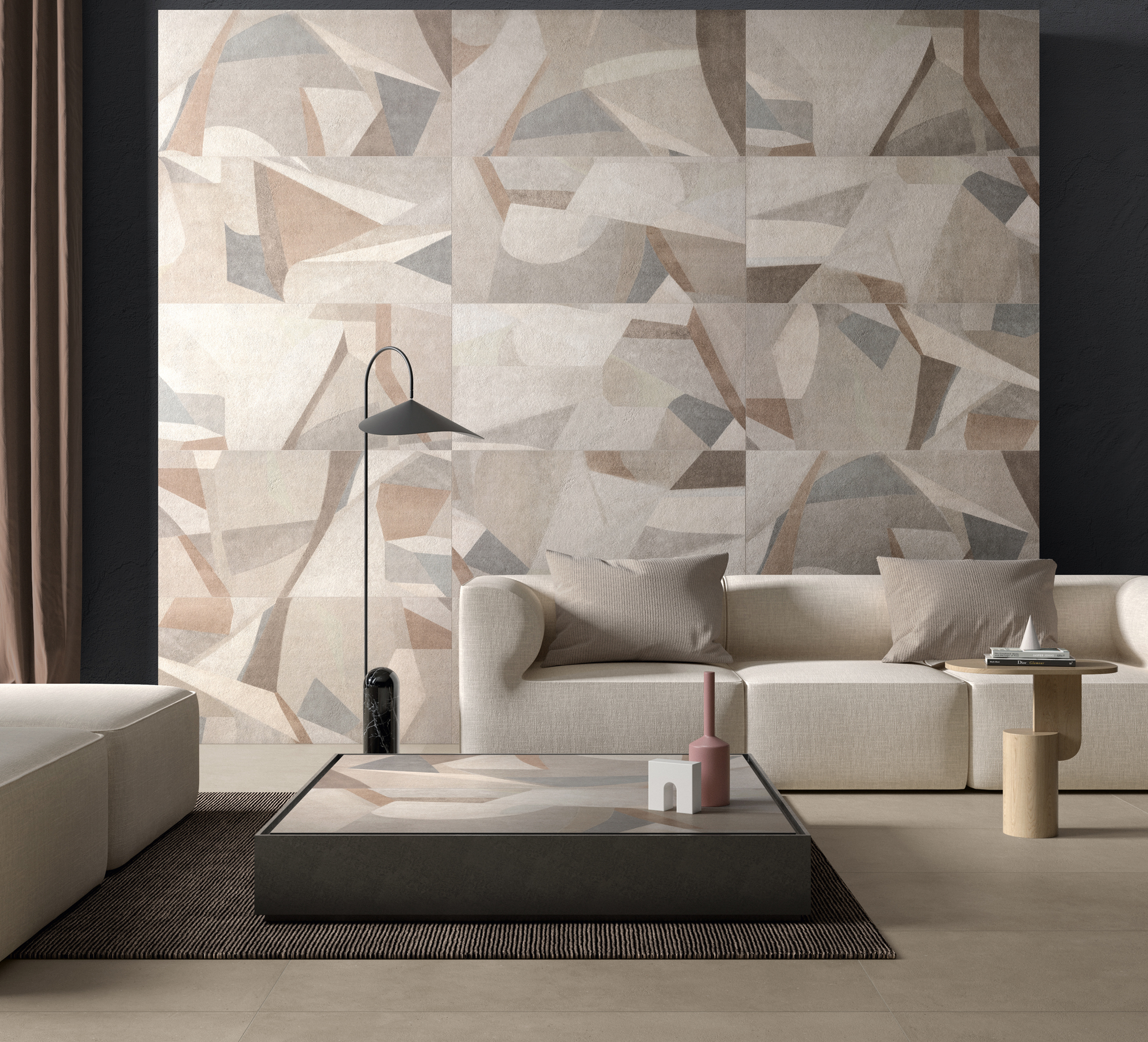 Modern Porcelaingres wall tiles with an abstract pattern in warm earth tones.